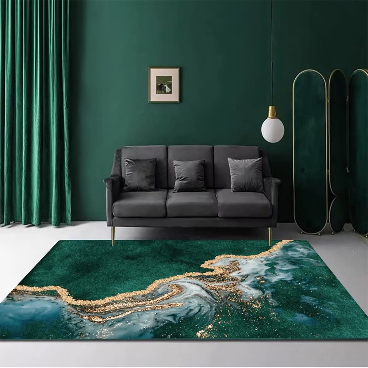 110×210 \"Green Emerald” ViNTAGE RUG Dark Emerald Green Area Rugs 8x10 for Living Room,Washable